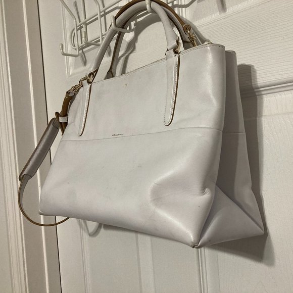 Coach White Camel/Brown Edgepaint Borough Bag Glove-Tanned Leather Satchel - Med - Picture 4 of 15